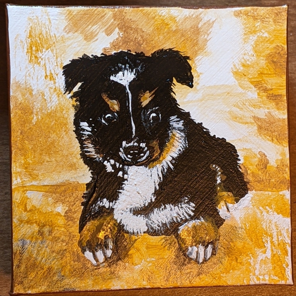 Hand-Painted Puppy Gift Box Art - Black and Brown